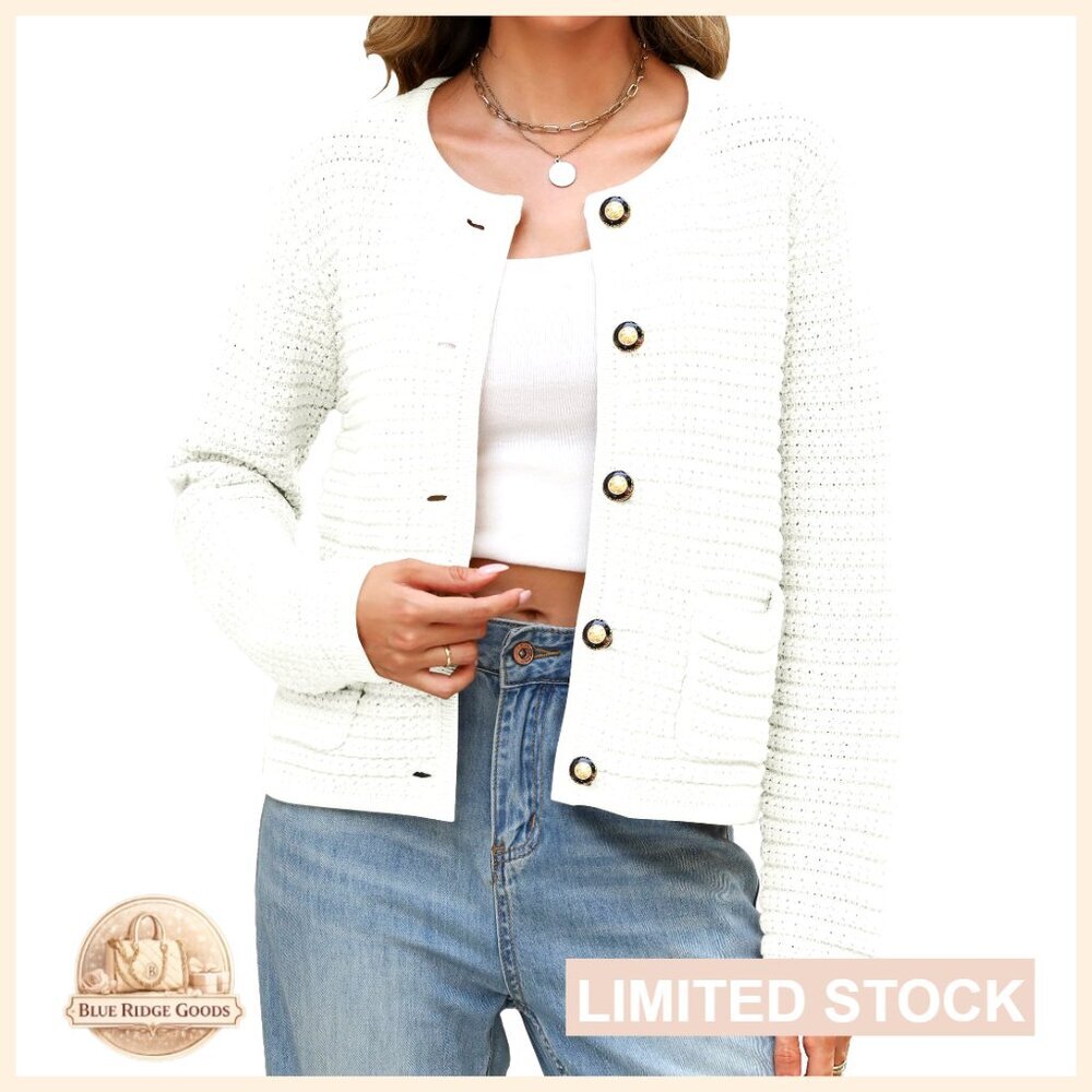 Chunky Knit Cardigan with Pockets, Long Sleeve Open Front Sweater